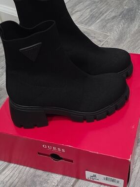 Guess Women's Black Knit Chelsea Lug Boots